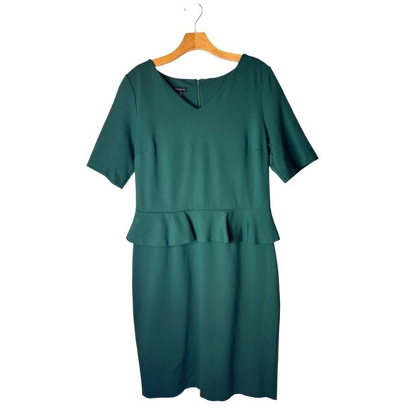 Talbots Dress Women 10 Green Refined Ponte Knit Peplum Sheath Knee Length Preppy - Picture 1 of 11